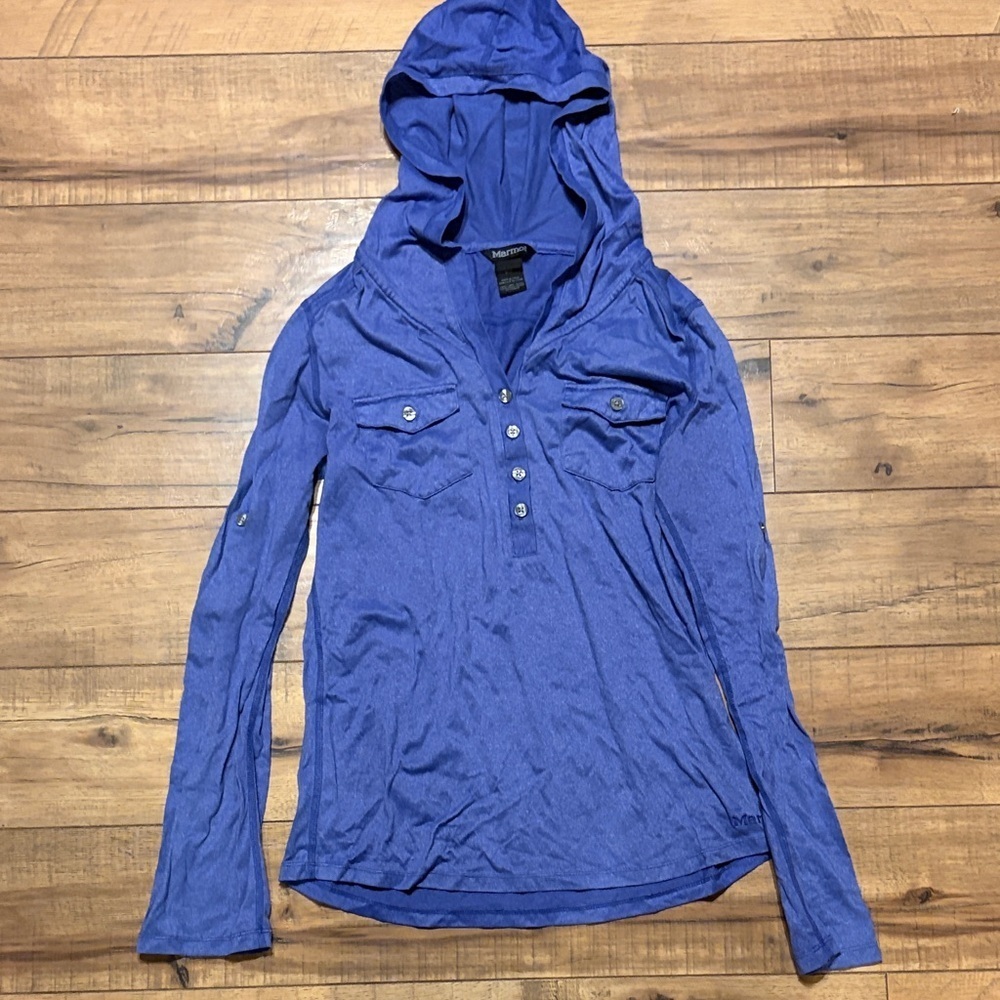 Marmot Blue Button-Up Hoodie